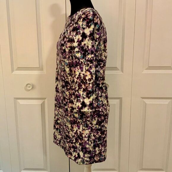 H&M Black Purple Splatter Floral Print Shift Dress Medium - Picture 4 of 12